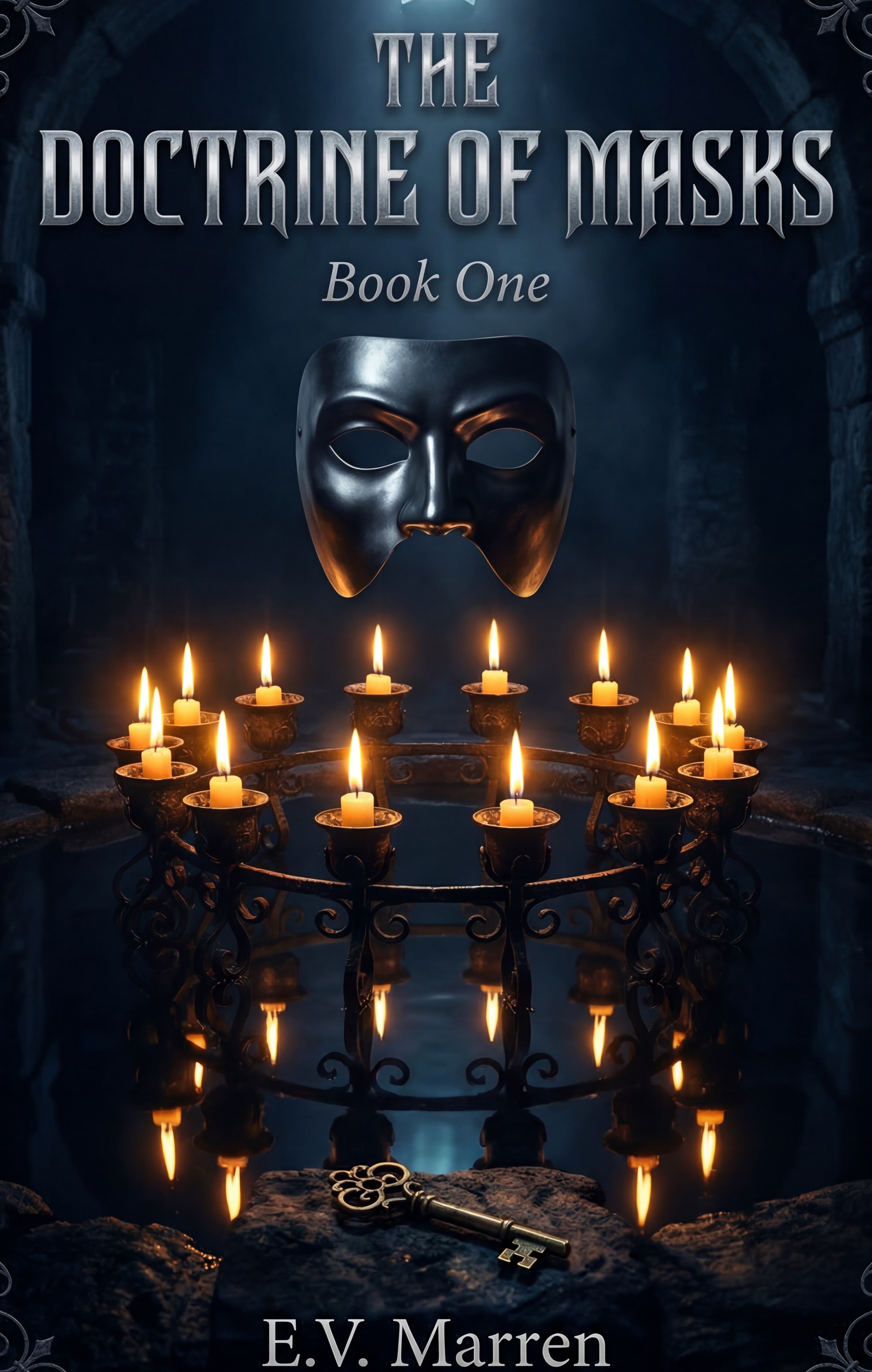 The Doctrine of Masks book cover — dark gothic fantasy with golden mask imagery